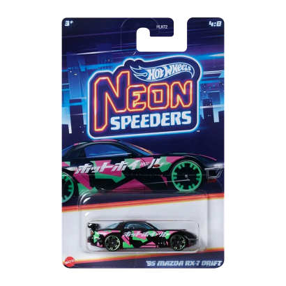 Тематическая Машинка Hot Wheels '95 Mazda RX-7 Drift Neon Speeders 1:64 HLH72/HRW70 Black - Retromagaz