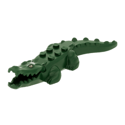 Фігурка Lego Вода Alligator Crocodile with 20 Teeth with Yellow Eyes Pattern with Blue Technic Animals 18904c01pb01 Dark Green Б/У - Retromagaz