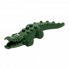 Фигурка Lego Вода Alligator Crocodile with 20 Teeth with Yellow Eyes Pattern with Blue Technic Animals 18904c01pb01 Dark Green Б/У - Retromagaz