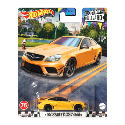 Машинка Premium Hot Wheels '12 Mercedes-Benz C 63 AMG Coupe Black Series Boulevard 1:64 GJT68/HKF23 Yellow - Retromagaz