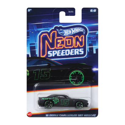 Тематическая Машинка Hot Wheels '15 Dodge Challenger SRT Hellcat Neon Speeders 1:64 HLH72/HRW80 Black - Retromagaz