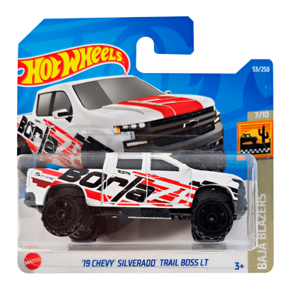 Машинка Базова Hot Wheels '19 Chevy Silverado Trail Boss LT Baja Blazers 1:64 HCW64 White - Retromagaz