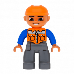 Фигурка Lego Boy Dark Bluish Grey Legs Orange Vest Duplo 47394pb156 Б/У