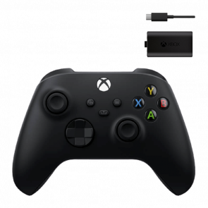 Набор Геймпад Беспроводной Microsoft Xbox Series Controller Carbon Black Новый  + Аккумулятор Play and Charge Kit + Кабель USB Type-C - Retromagaz