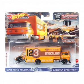 Машинка Premium Hot Wheels 2шт Mazda RX3 GT и Транспортер Sakura Sprinter Mad Mike Team Transport 1:64 FLF56/HKF44 Orange