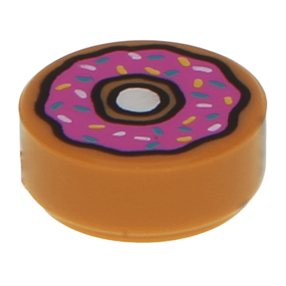 Плитка Lego Кругла Декоративна 4шт Donut Doughnut Dark Pink Frosting and Sprinkles 1 x 1 98138pb021 6064377 6117405 6315329 Medium Nougat Б/У - Retromagaz