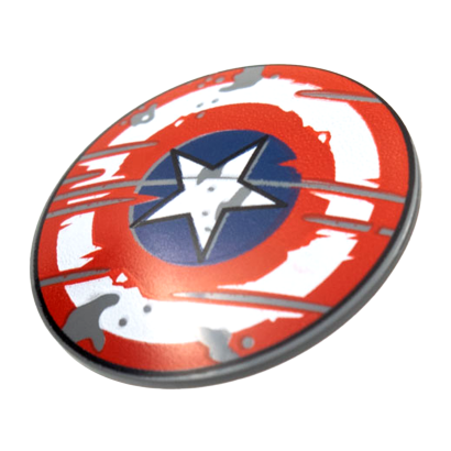 Зброя Lego Щит Circular Convex Face with Red and White Rings and Captain America Star Scratched Weathered 75902pb21 6350346 Dark Bluish Grey Б/У - Retromagaz