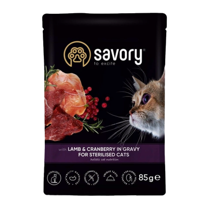 Вологий Корм для Котів Cтерилізованих Savory Ягня та Журавлина 85g - Retromagaz