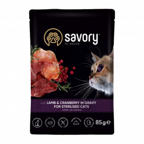 Влажный Корм для Кошек Cтерилизованных Savory Ягненок и Клюква 85g - Retromagaz