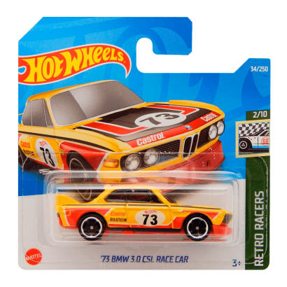 Машинка Базовая Hot Wheels '73 BMW 3.0 CSL Race Car Retro Racers 1:64 HCW51 Yellow - Retromagaz