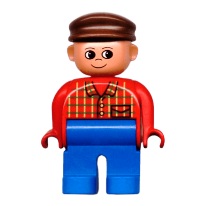 Фигурка Lego Boy Blue Legs Red Top Plaid Brown Cap Duplo 4555pb100 1 Б/У - Retromagaz