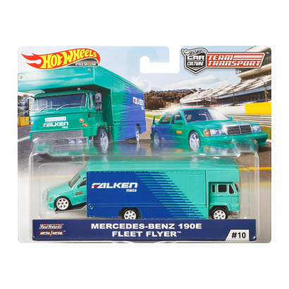 Машинка Premium Hot Wheels 2шт Mercedes-Benz 190E и Транспортер Fleet Flyer Team Transport 1:64 FYT08 Green - Retromagaz