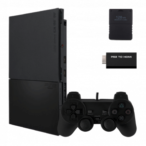 Набор Консоль Sony PlayStation 2 Slim SCPH-9xxx Chip Black Б/У  + Адаптер RMC Новый + Карта Памяти - Retromagaz