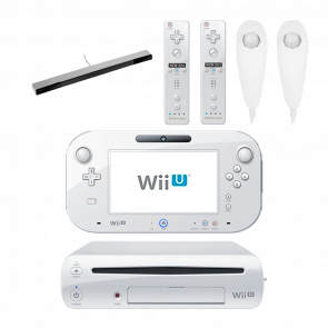 Набор Консоль Nintendo Wii U Модифицированная 96GB White + 10 Встроенных Игр Б/У  + Сенсор Движения Проводной RMC Sensor Bar Silver Новый + Контроллер Беспроводной  Remote Plus  2шт + Проводной  Nunchuk  2шт