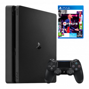 Набір Консоль Sony PlayStation 4 Slim 500GB Black Б/У  + Гра FIFA 21 Російська Озвучка + Геймпад Бездротовий DualShock 4 Version 2