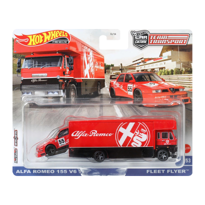 Машинка Premium Hot Wheels 2шт Alfa Romeo 155 V6 TI и Транспортер Fleet Flyer Team Transport 1:64 FLF56/HKF42 Red - Retromagaz