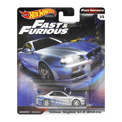 Машинка Premium Hot Wheels Nissan Skyline GT-R (BNR34) Fast & Furious 1:64 GBW78 Silver - Retromagaz