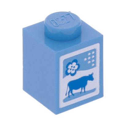 Кубик Lego Звичайна Декоративна Cow and Flower Pattern Milk Carton 1 x 1 3005pb016 4619596 Medium Blue Б/У - Retromagaz