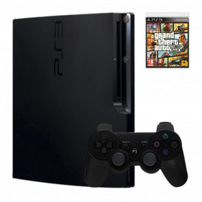 Набір Консоль Sony PlayStation 3 Slim 120GB Black Б/У  + Гра Grand Theft Auto V Російські Субтитри - Retromagaz