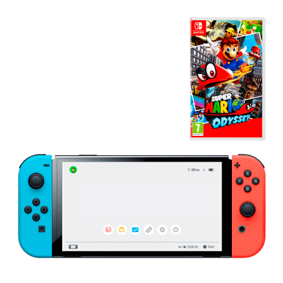 Набор Консоль Nintendo Switch OLED Model HEG-001 64GB Blue Red Новый + Игра Super Mario Odyssey Русские Субтитры - Retromagaz