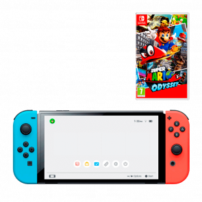 Набор Консоль Nintendo Switch OLED Model HEG-001 64GB Blue Red Новый + Игра Super Mario Odyssey Русские Субтитры