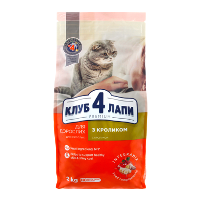 Сухой Корм для Кошек Клуб 4 Лапы Premium Adult Кролик 2kg - Retromagaz