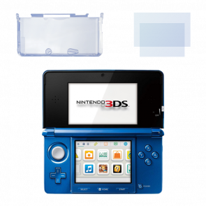 Набор Консоль Nintendo 3DS Модифицированная 32GB Cobalt Blue + 10 Встроенных Игр Б/У  + Защитная Пленка RMC Trans Clear Новый + Чехол Твердый - Retromagaz