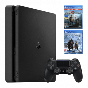 Набор Консоль Sony PlayStation 4 Slim 500GB Black Б/У  + Игра God of War Ragnarok Русская Озвучка + God of War