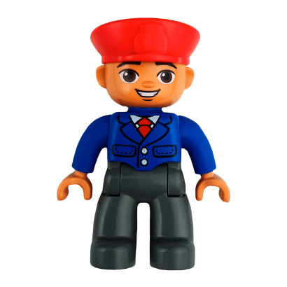 Фигурка Lego Boy Train Conductor Dark Bluish Grey Legs Blue Jacket Duplo 47394pb165a Б/У - Retromagaz