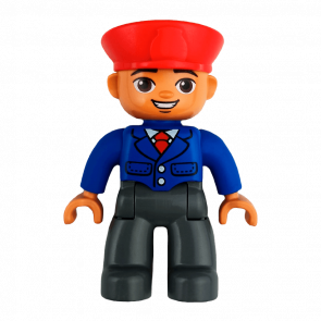 Фигурка Lego Boy Train Conductor Dark Bluish Grey Legs Blue Jacket Duplo 47394pb165a Б/У