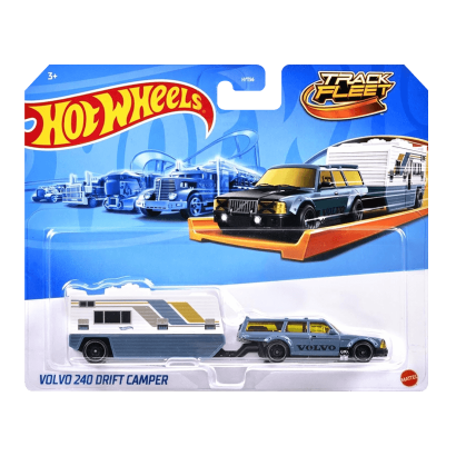 Машинка Базовая Hot Wheels 2шт Volvo 240 и Транспортер Drift Camper Track Fleet 1:64 HVD99 Teal - Retromagaz