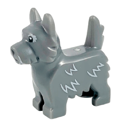 Фигурка Lego Земля Dog Terrier with Black Eyes and Nose Light Bluish Gray Fur Lines Animals 26078pb002 6256414 Dark Bluish Grey Б/У - Retromagaz