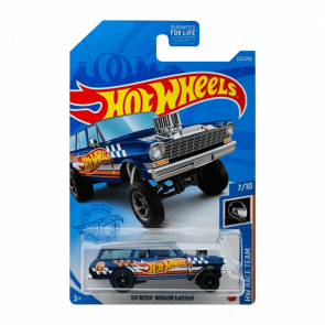 Машинка Базова Hot Wheels '64 Nova Wagon Gasser Super Treasure Hunt STH Race Team 1:64 GTD06 Blue - Retromagaz