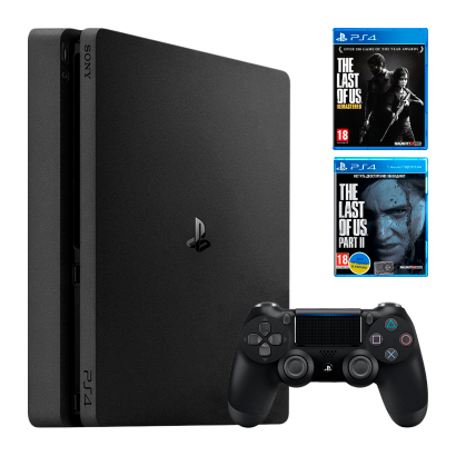 Набор Консоль Sony PlayStation 4 Slim 500GB Black Б/У  + Игра The Last of Us Remastered Русская Озвучка + The Last of Us Part II - Retromagaz