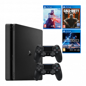 Набор Консоль Sony PlayStation 4 Slim 1TB Black Б/У + Геймпад Беспроводной DualShock 4 Version 2 + Игра Call of Duty: Ops III Русская Озвучка + Battlefield V Русские Субтитры + Star Wars: Battlefront II