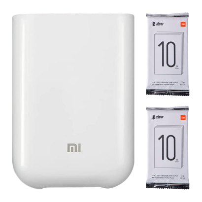 Набор Мобильный принтер Беспроводной Xiaomi Mi Pocket Photo Printer White  + Фотобумага для  Photo Printer 20шт - Retromagaz