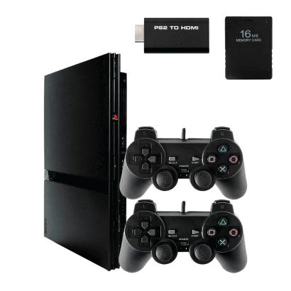 Набор Консоль Sony PlayStation 2 Slim SCPH-7xxx Chip Black Б/У  + Геймпад Проводной RMC Новый + Карта Памяти 16MB + Адаптер HDMI - Retromagaz