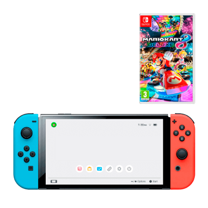 Набір Консоль Nintendo Switch OLED Model HEG-001 64GB Blue Red Новий + Гра Mario Kart 8 Deluxe Російські Субтитри - Retromagaz