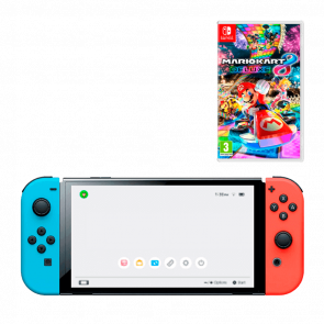 Набір Консоль Nintendo Switch OLED Model HEG-001 64GB Blue Red Новий + Гра Mario Kart 8 Deluxe Російські Субтитри