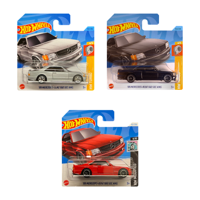 Набор Машинка Базовая Hot Wheels '89 Mercedes-Benz 560 SEC AMG HTB70 Red + HKG45 Black + HKK85 Metallic Silver - Retromagaz