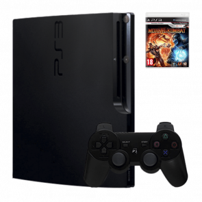 Набір Консоль Sony PlayStation 3 Slim 320GB Black Б/У  + Гра Mortal Kombat Англійська Версія - Retromagaz