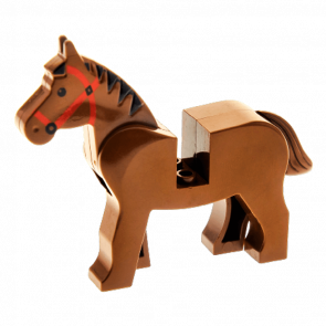 Фигурка Lego Земля Horse with Black Eyes Red Bridle Black Mane Pattern Animals 4493c01pb01 1 Brown Б/У - Retromagaz