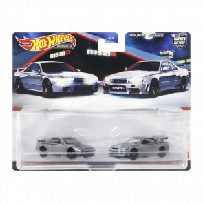 Машинка Premium Hot Wheels 2шт Nissan Skyline GT-R (BNR32) / (BNR34) NISMO 2-Packs 1:64 HCY75 Metallic Silver