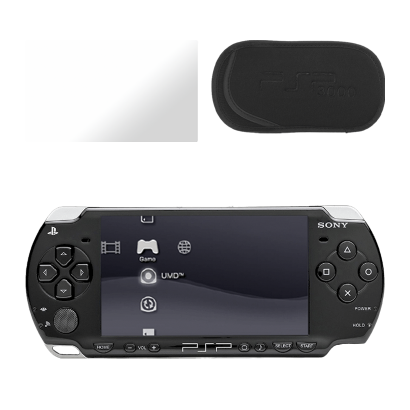 Набор Консоль Sony PlayStation Portable Slim PSP-2ххх Модифицированная 32GB Black + 5 Встроенных Игр Б/У  + Защитная Пленка RMC Trans Clear Новый + Чехол Мягкий - Retromagaz