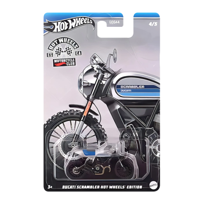 Тематическая Машинка Hot Wheels Ducati Scrambler Hot Wheels Edition Motorcycle Club 1:64 HRR93 Silver - Retromagaz