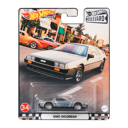 Машинка Premium Hot Wheels DMC Delorean Boulevard 1:64 HCM79 Metallic Silver - Retromagaz