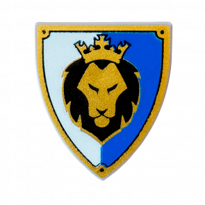 Оружие Lego Щит Triangular with Black and Gold Lion Head with Crown 3846pb036 6039770 Light Bluish Grey Б/У