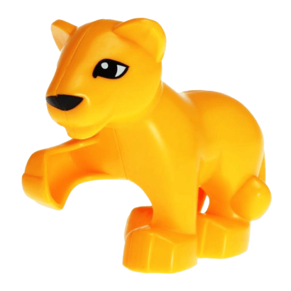 Фигурка Lego Animals Lion Baby Cub Raised Paw Eyes Duplo 54300c01pb01 Bright Light Orange Б/У - Retromagaz