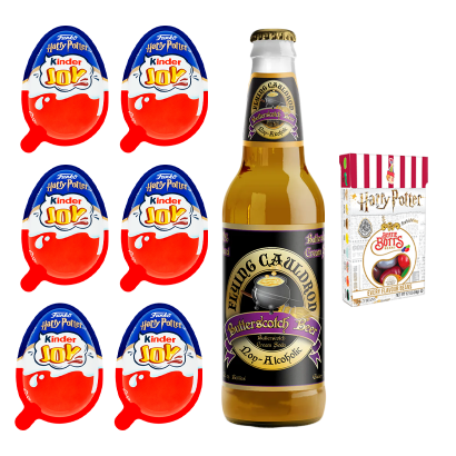 Набір Подарунковий Harry Potter Kinder 6шт Joy Funko + Цукерки Bertie Bott's + Пиво Безалкогольне Elying Gauldron Butterscotch Beer - Retromagaz