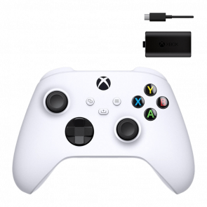 Набор Геймпад Беспроводной Microsoft Xbox Series Controller Robot White Новый  + Аккумулятор Play and Charge Kit + Кабель USB Type-C Black - Retromagaz